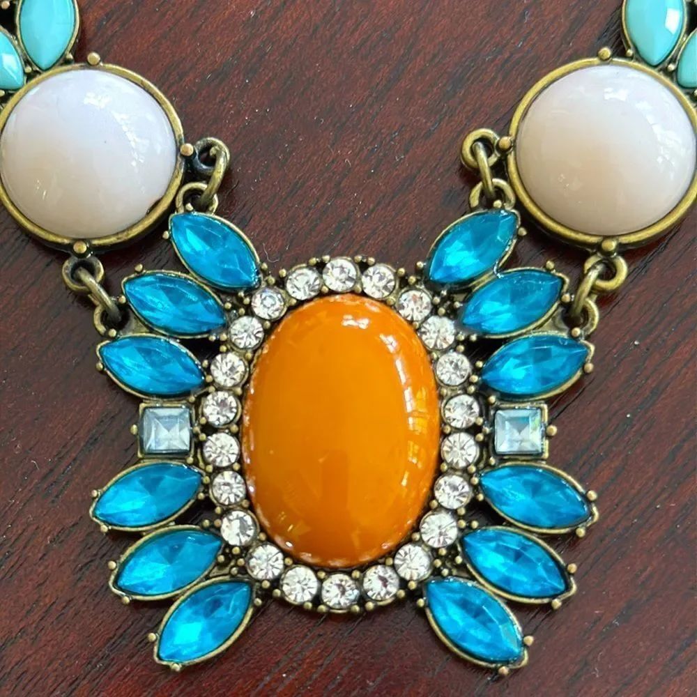 Betsey Johnson Orange & Blue Crystal Flower Stement Necklace